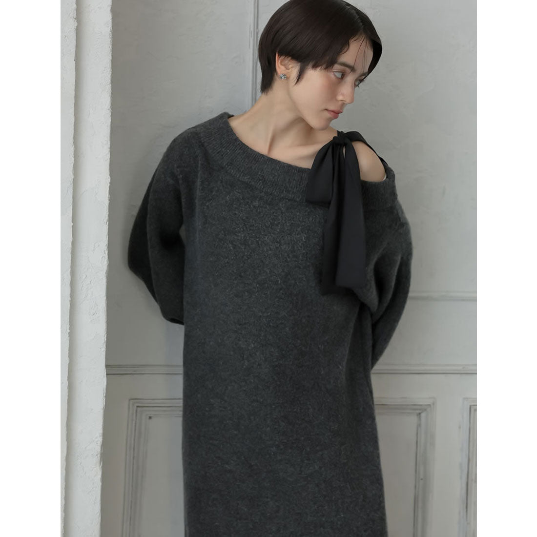 ミズム MEISM [2024-25 WINTER COLLECTION][MEISM by Re:EDIT][低身長サイズ有]ショルダーリボンニットワンピース