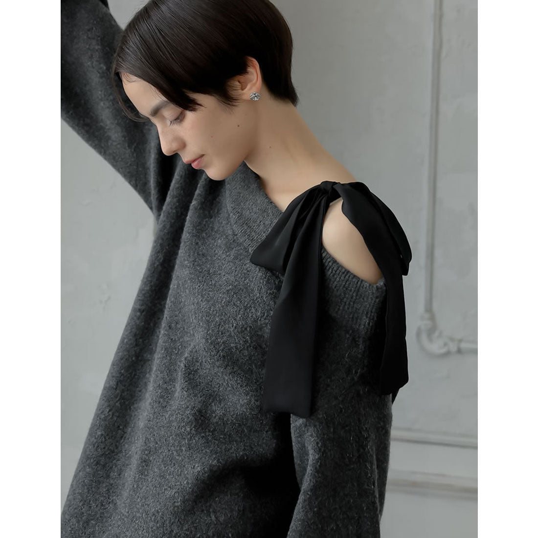 ミズム MEISM [2024-25 WINTER COLLECTION][MEISM by Re:EDIT][低身長サイズ有]ショルダーリボンニットワンピース