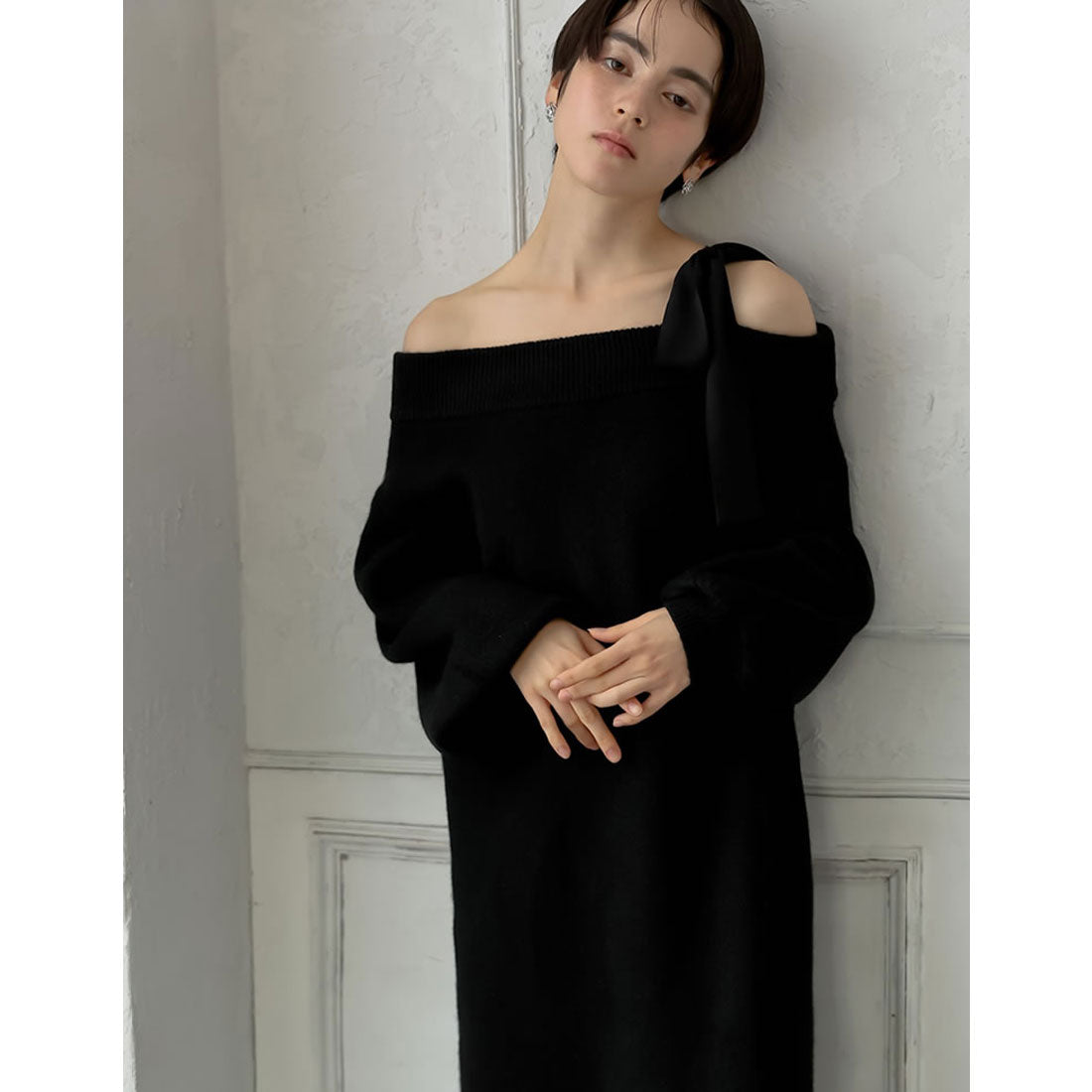 ミズム MEISM [2024-25 WINTER COLLECTION][MEISM by Re:EDIT][低身長サイズ有]ショルダーリボンニットワンピース