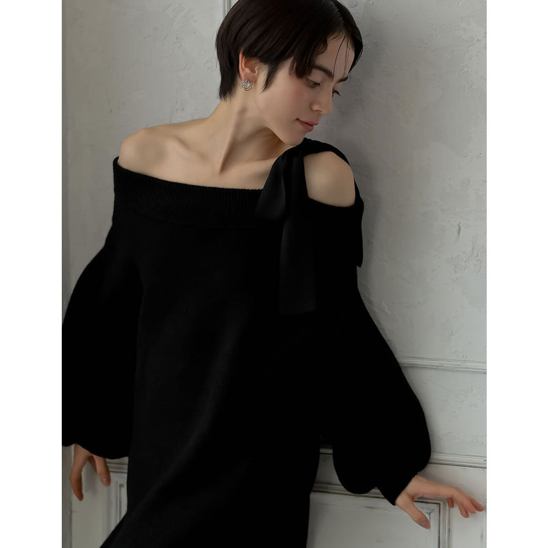ミズム MEISM [2024-25 WINTER COLLECTION][MEISM by Re:EDIT][低身長サイズ有]ショルダーリボンニットワンピース