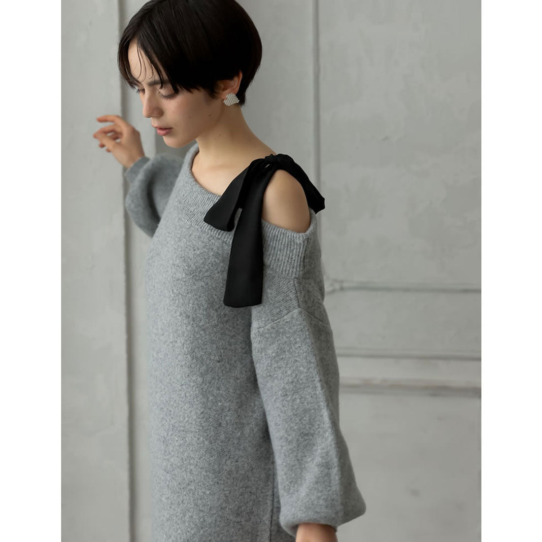 ミズム MEISM [2024-25 WINTER COLLECTION][MEISM by Re:EDIT][低身長サイズ有]ショルダーリボンニットワンピース