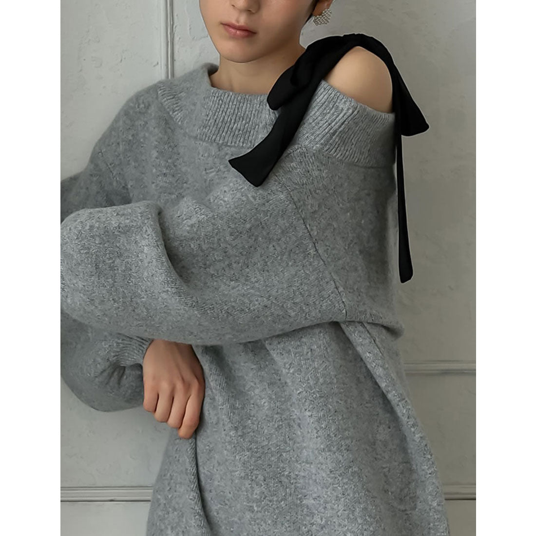 ミズム MEISM [2024-25 WINTER COLLECTION][MEISM by Re:EDIT][低身長サイズ有]ショルダーリボンニットワンピース