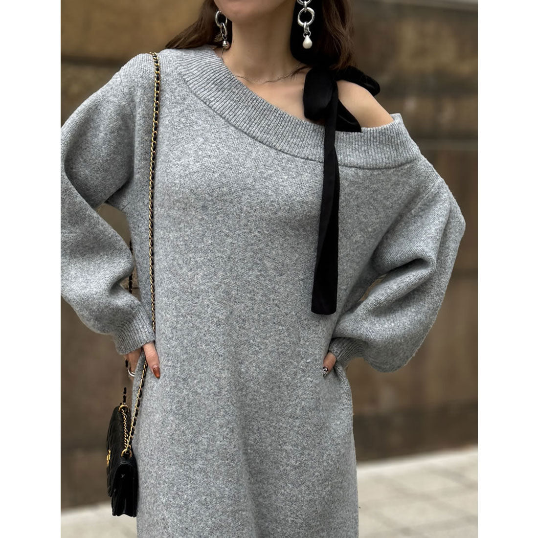 ミズム MEISM [2024-25 WINTER COLLECTION][MEISM by Re:EDIT][低身長サイズ有]ショルダーリボンニットワンピース