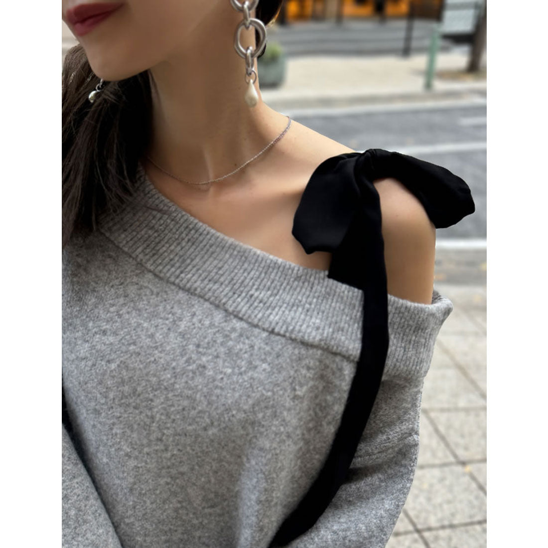 ミズム MEISM [2024-25 WINTER COLLECTION][MEISM by Re:EDIT][低身長サイズ有]ショルダーリボンニットワンピース