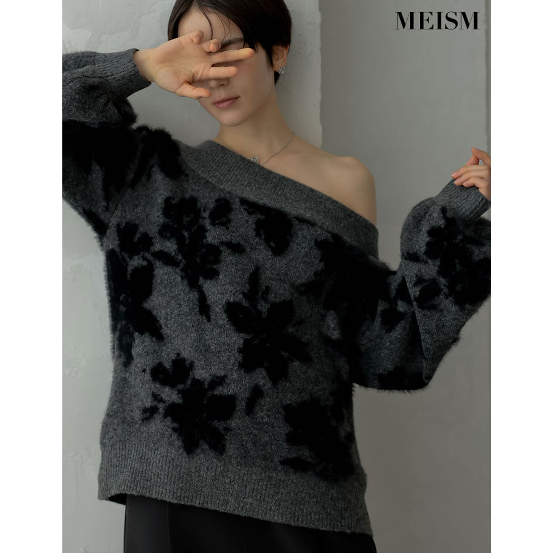ミズム MEISM [2024-25 WINTER COLLECTION][MEISM by Re:EDIT]2WAYシャギーフラワージャガードニットトップス