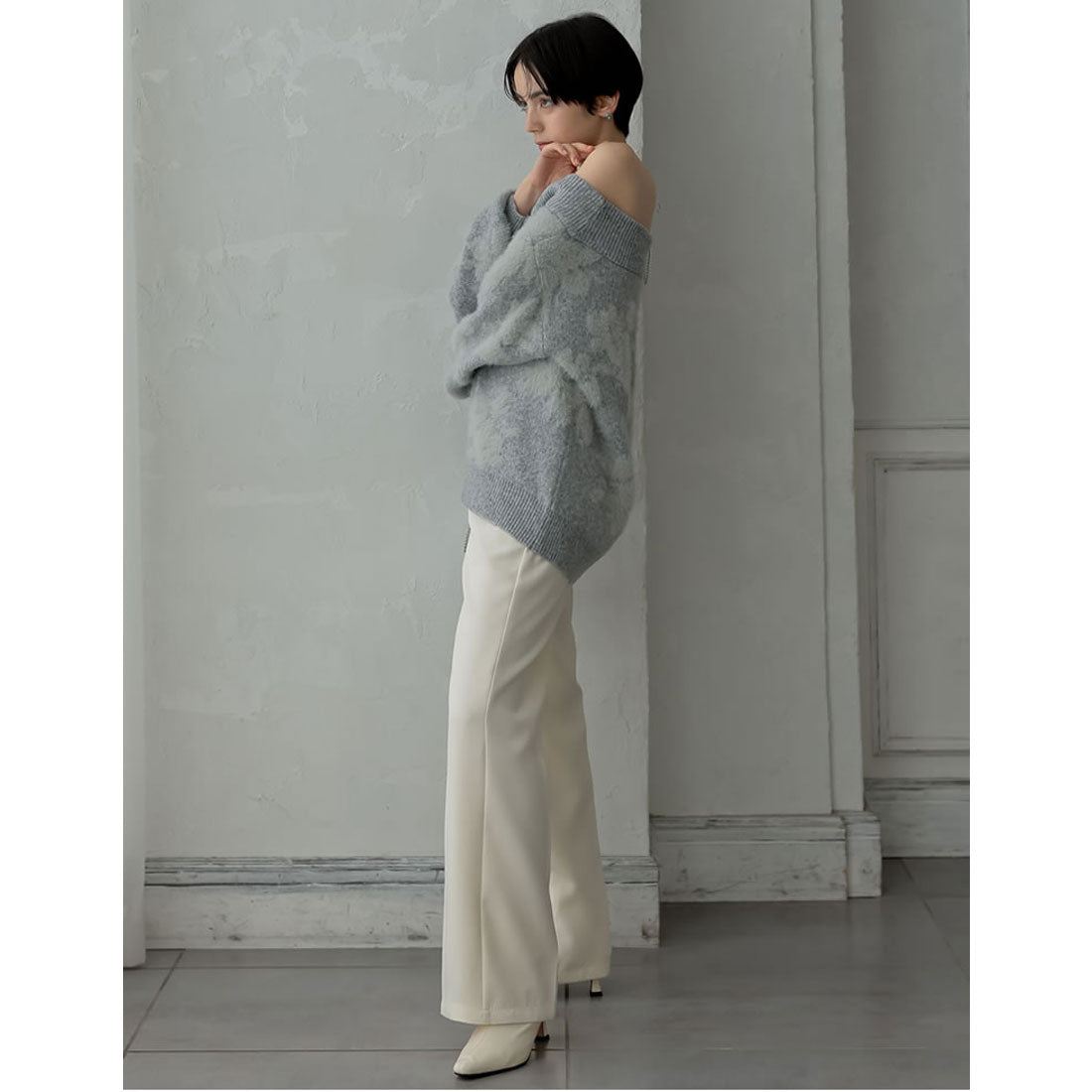 ミズム MEISM [2024-25 WINTER COLLECTION][MEISM by Re:EDIT]2WAYシャギーフラワージャガードニットトップス