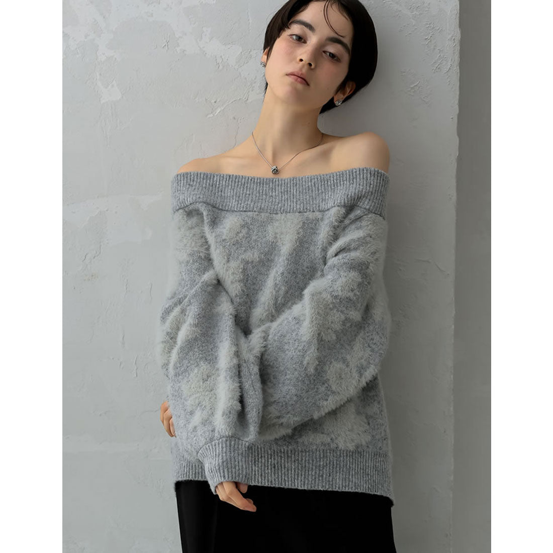 ミズム MEISM [2024-25 WINTER COLLECTION][MEISM by Re:EDIT]2WAYシャギーフラワージャガードニットトップス