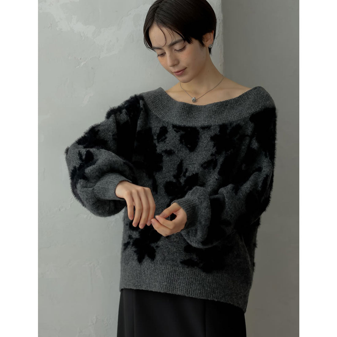 ミズム MEISM [2024-25 WINTER COLLECTION][MEISM by Re:EDIT]2WAYシャギーフラワージャガードニットトップス