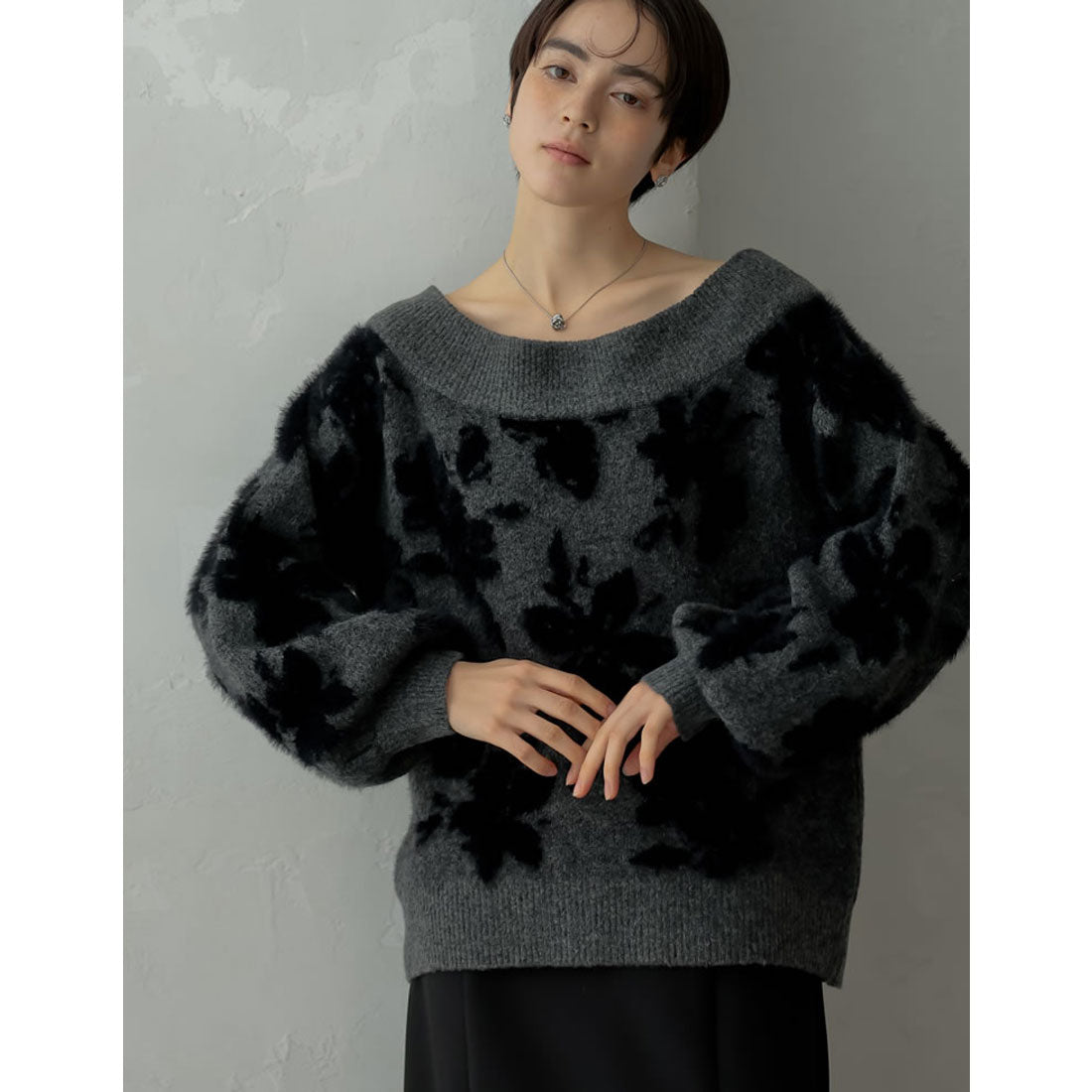 ミズム MEISM [2024-25 WINTER COLLECTION][MEISM by Re:EDIT]2WAYシャギーフラワージャガードニットトップス