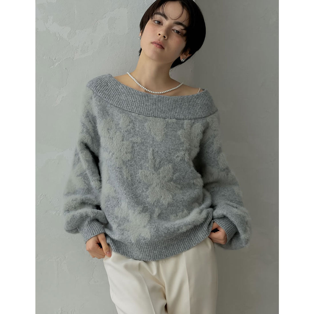 ミズム MEISM [2024-25 WINTER COLLECTION][MEISM by Re:EDIT]2WAYシャギーフラワージャガードニットトップス