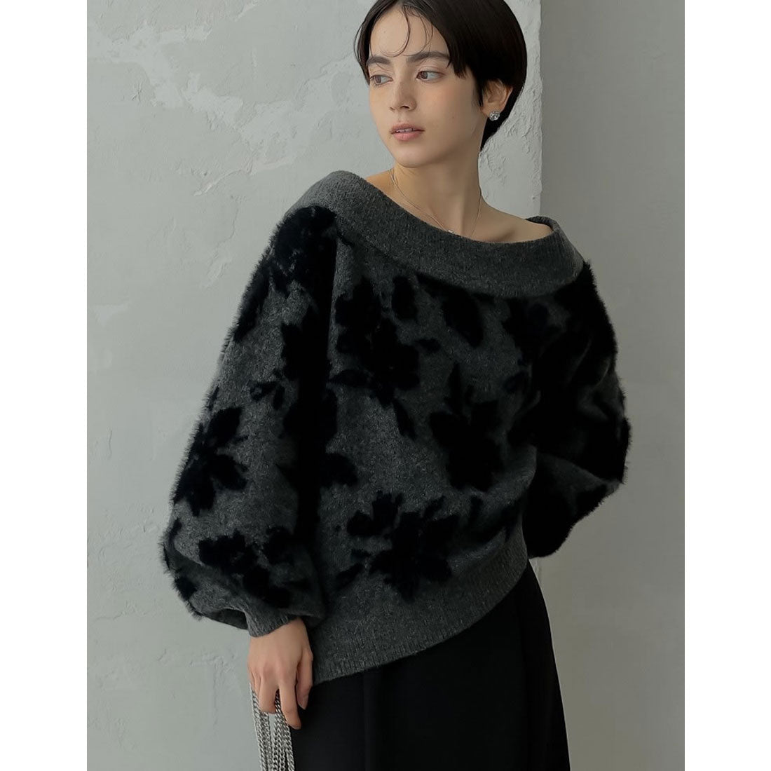 ミズム MEISM [2024-25 WINTER COLLECTION][MEISM by Re:EDIT]2WAYシャギーフラワージャガードニットトップス