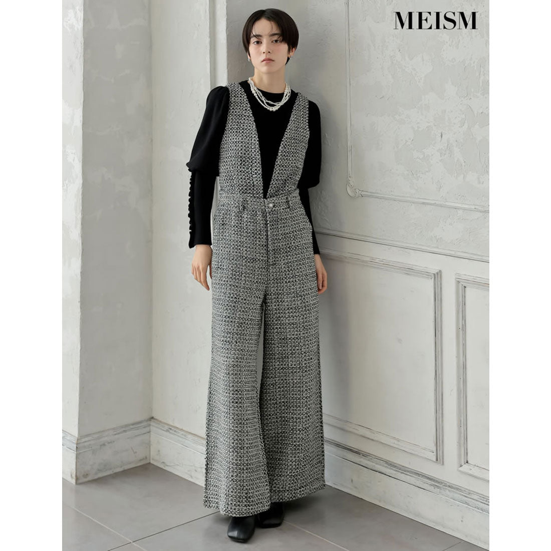 ミズム MEISM [2024-25 WINTER COLLECTION][MEISM by Re:EDIT][低身長/高身長サイズ有]2WAYビジューボタンツイードサロペット＆パンツ