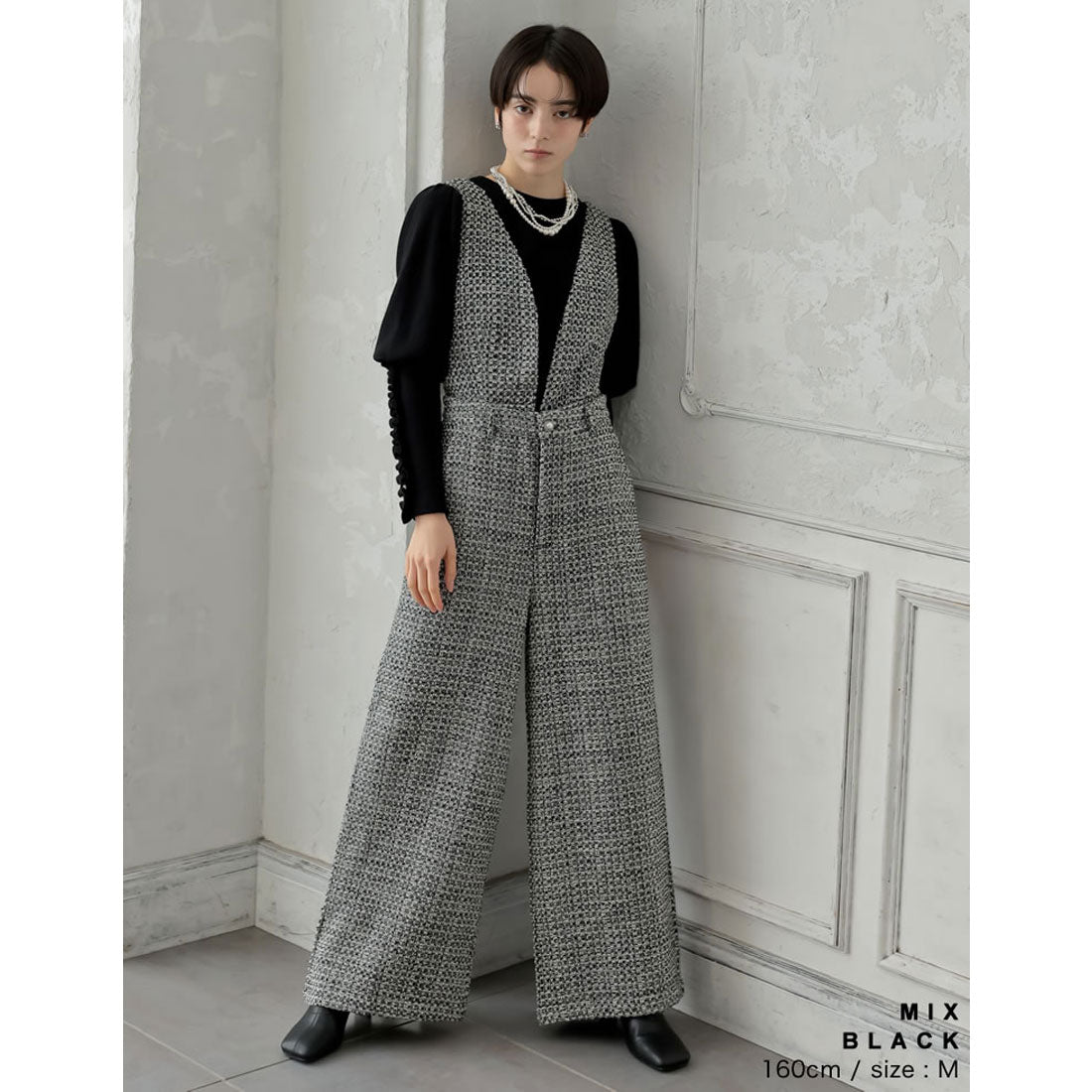 ミズム MEISM [2024-25 WINTER COLLECTION][MEISM by Re:EDIT][低身長/高身長サイズ有]2WAYビジューボタンツイードサロペット＆パンツ