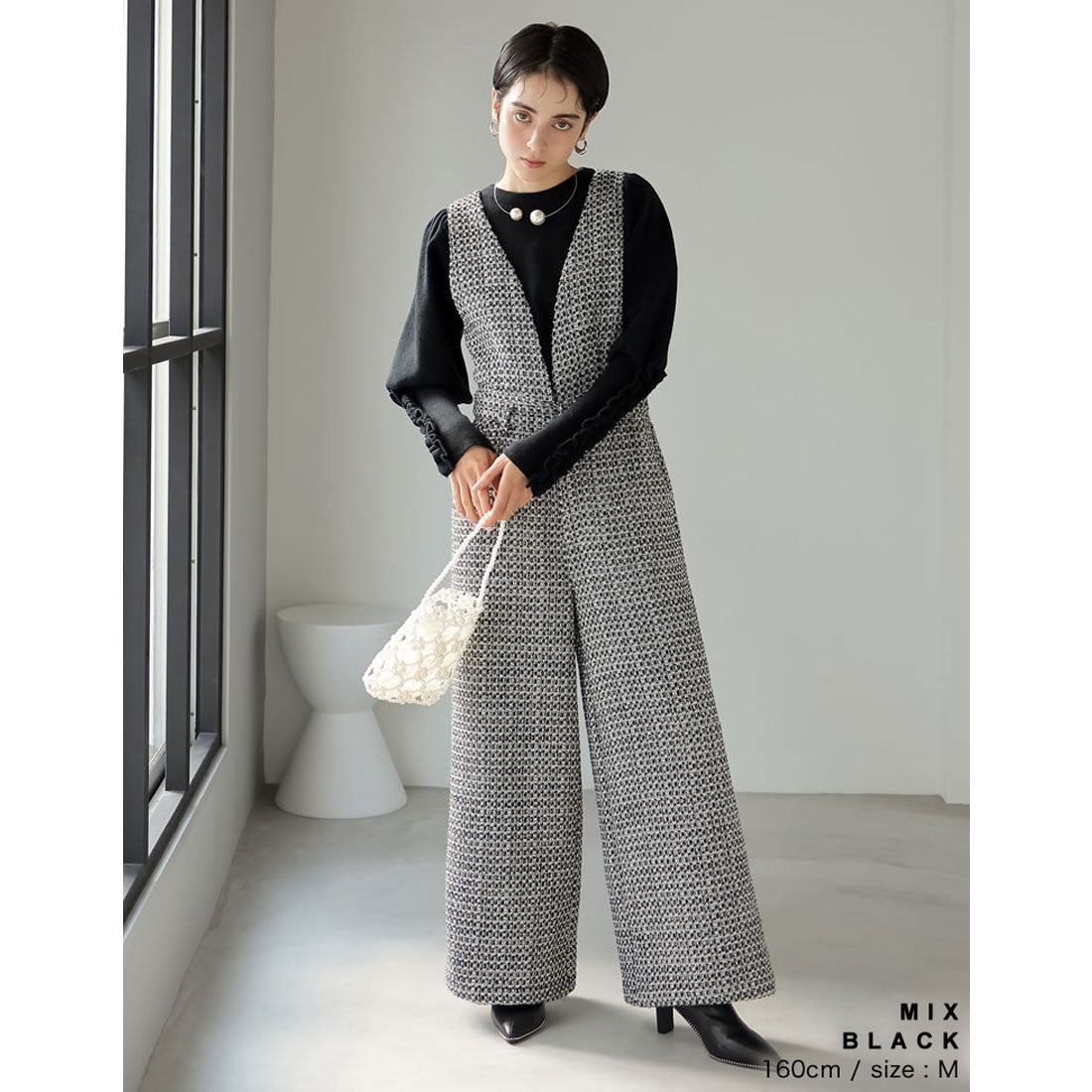 ミズム MEISM [2024-25 WINTER COLLECTION][MEISM by Re:EDIT][低身長/高身長サイズ有]2WAYビジューボタンツイードサロペット＆パンツ