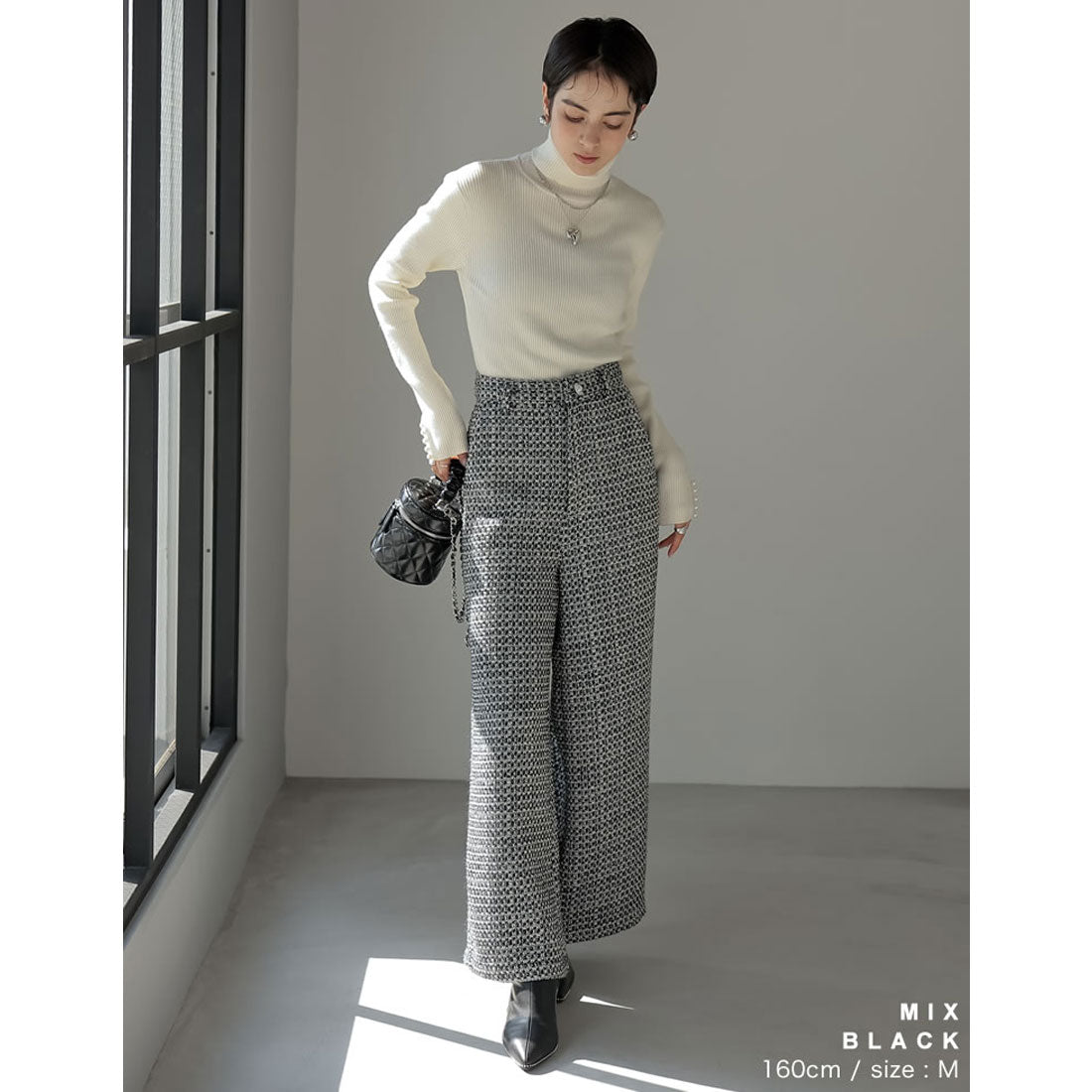 ミズム MEISM [2024-25 WINTER COLLECTION][MEISM by Re:EDIT][低身長/高身長サイズ有]2WAYビジューボタンツイードサロペット＆パンツ