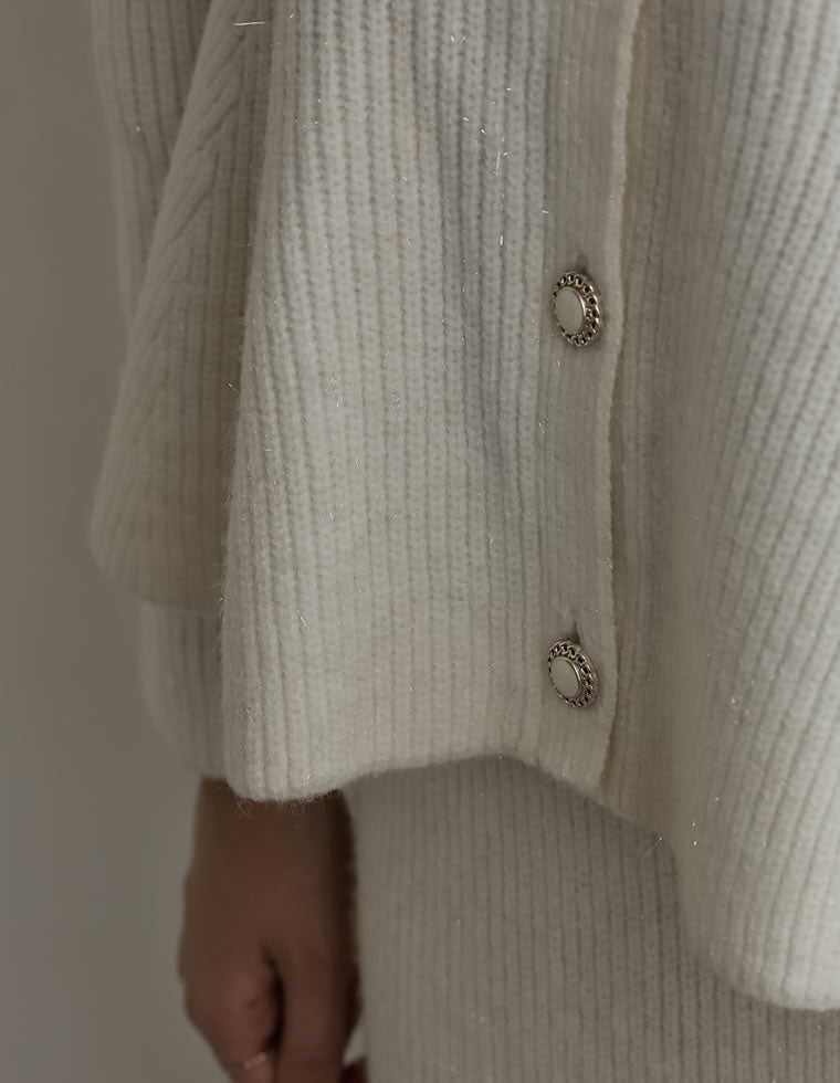 ミズム MEISM 畦編みペプラムラメニットカーディガン （ホワイト） ホワイト