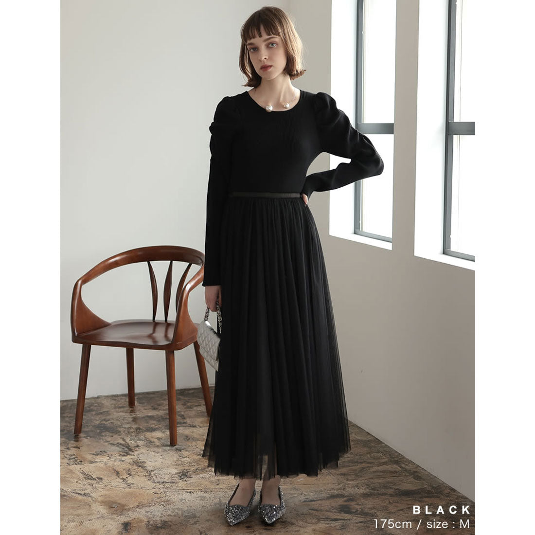 ミズム MEISM [2023A/W COLLECTION][MEISM by Re:EDIT][低身長サイズ有]チュールドッキングニットワンピース