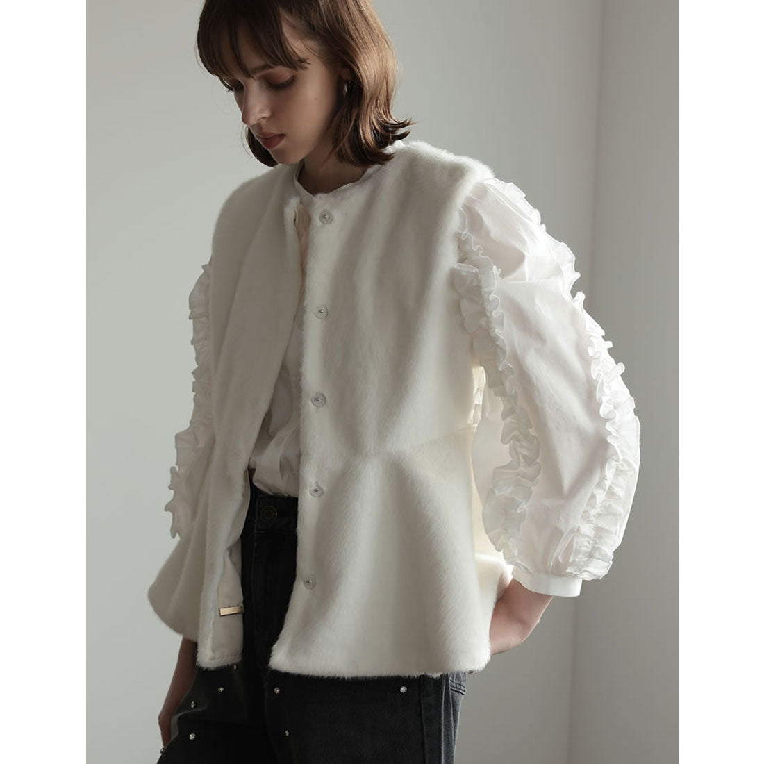 ミズム MEISM [2023A/W COLLECTION][MEISM by Re:EDIT]マルチウェイフェイクファーペプラムベスト