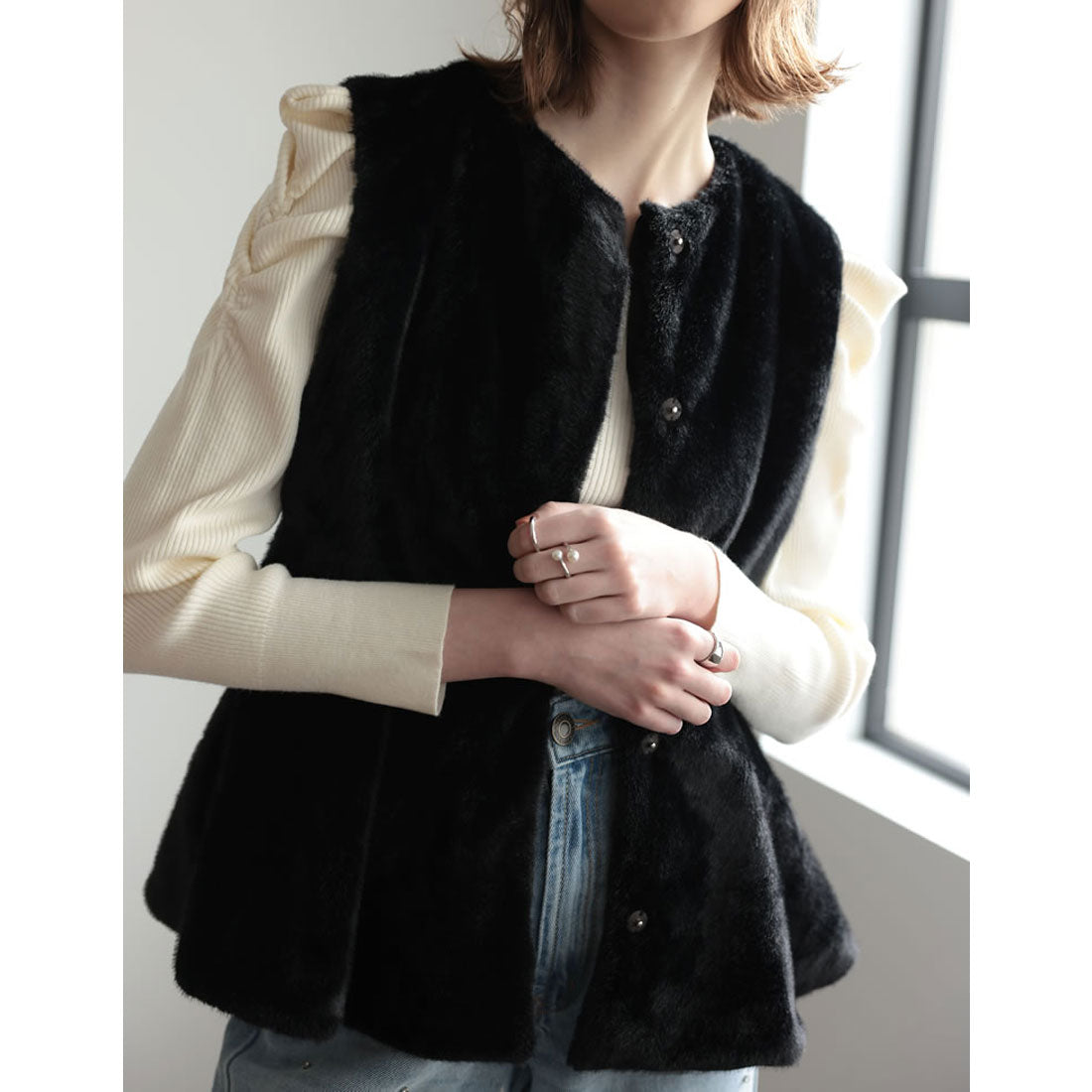 ミズム MEISM [2023A/W COLLECTION][MEISM by Re:EDIT]マルチウェイフェイクファーペプラムベスト