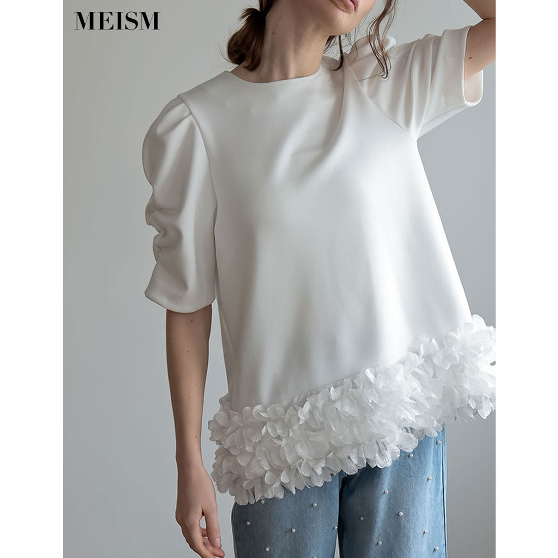 ミズム MEISM [2024SS PRE ORDER][MEISM by ]フラワーモチーフパワショルチュニックトップス