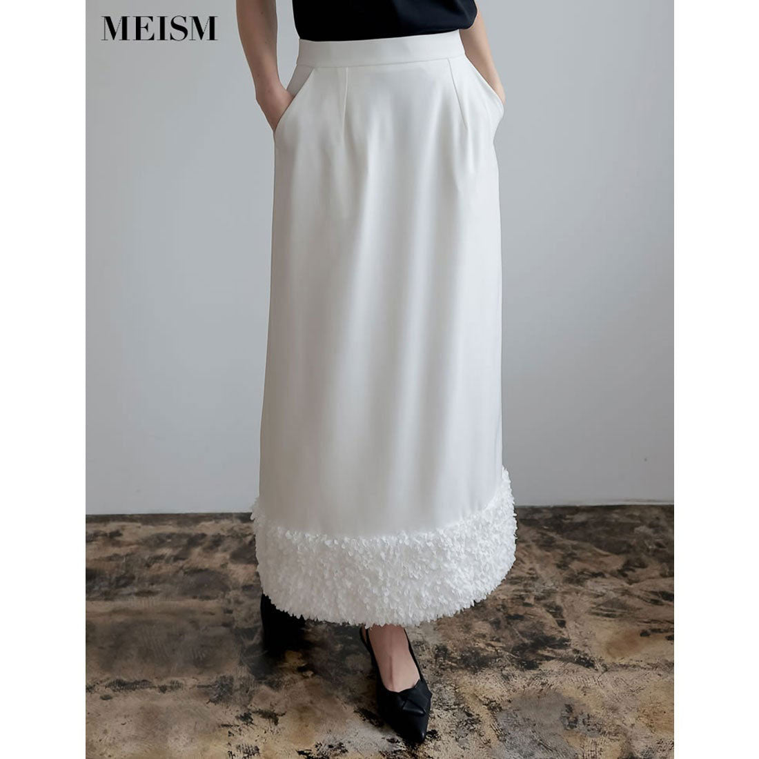 ミズム MEISM [2024SS PRE ORDER][MEISM by ][低身長サイズ有]フラワーモチーフナロースカート