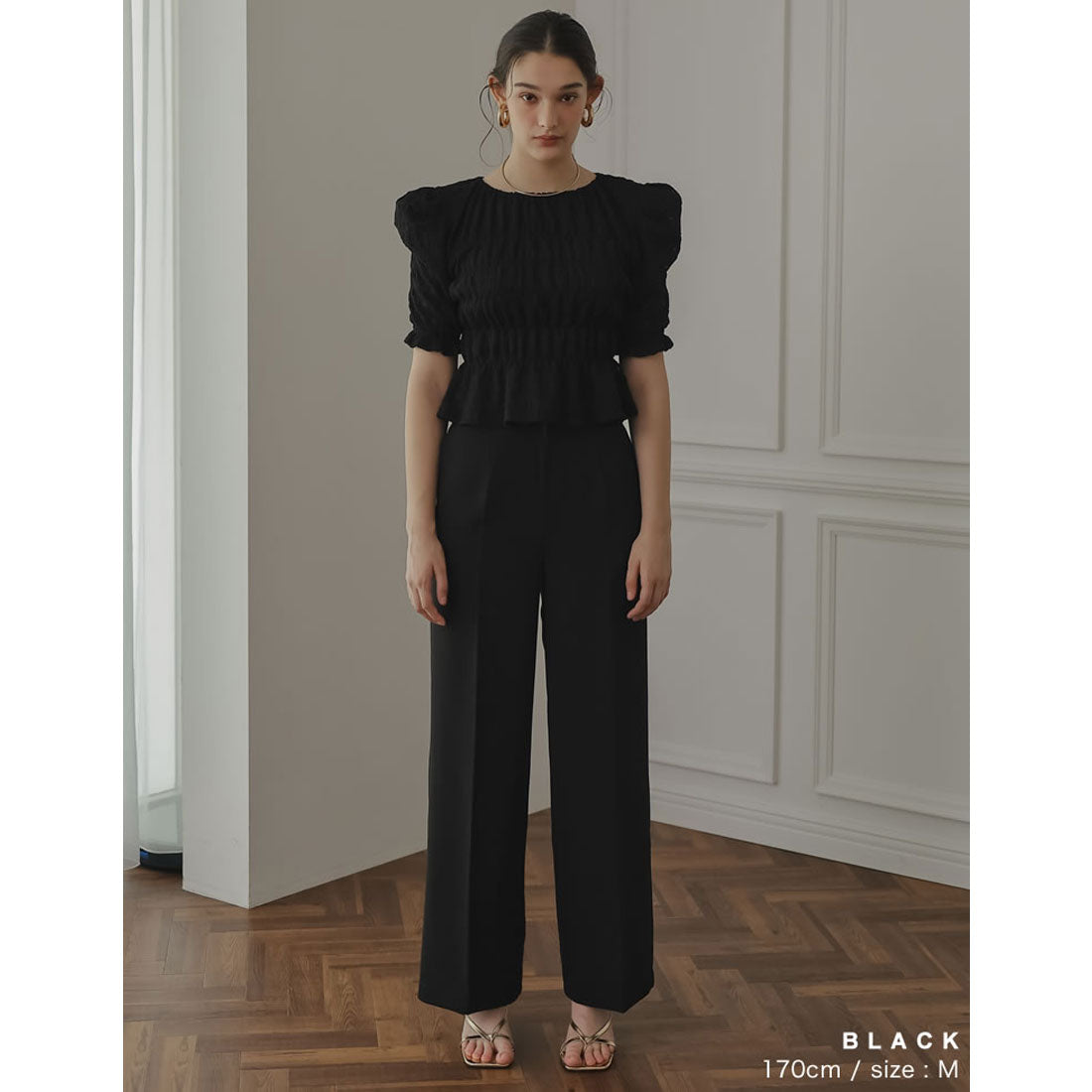 MIZUM MEISM [2024 SUMMER COLLECTION][MEISM by Re:EDIT] Puff Shoulder Gathered Half Sleeve Top
