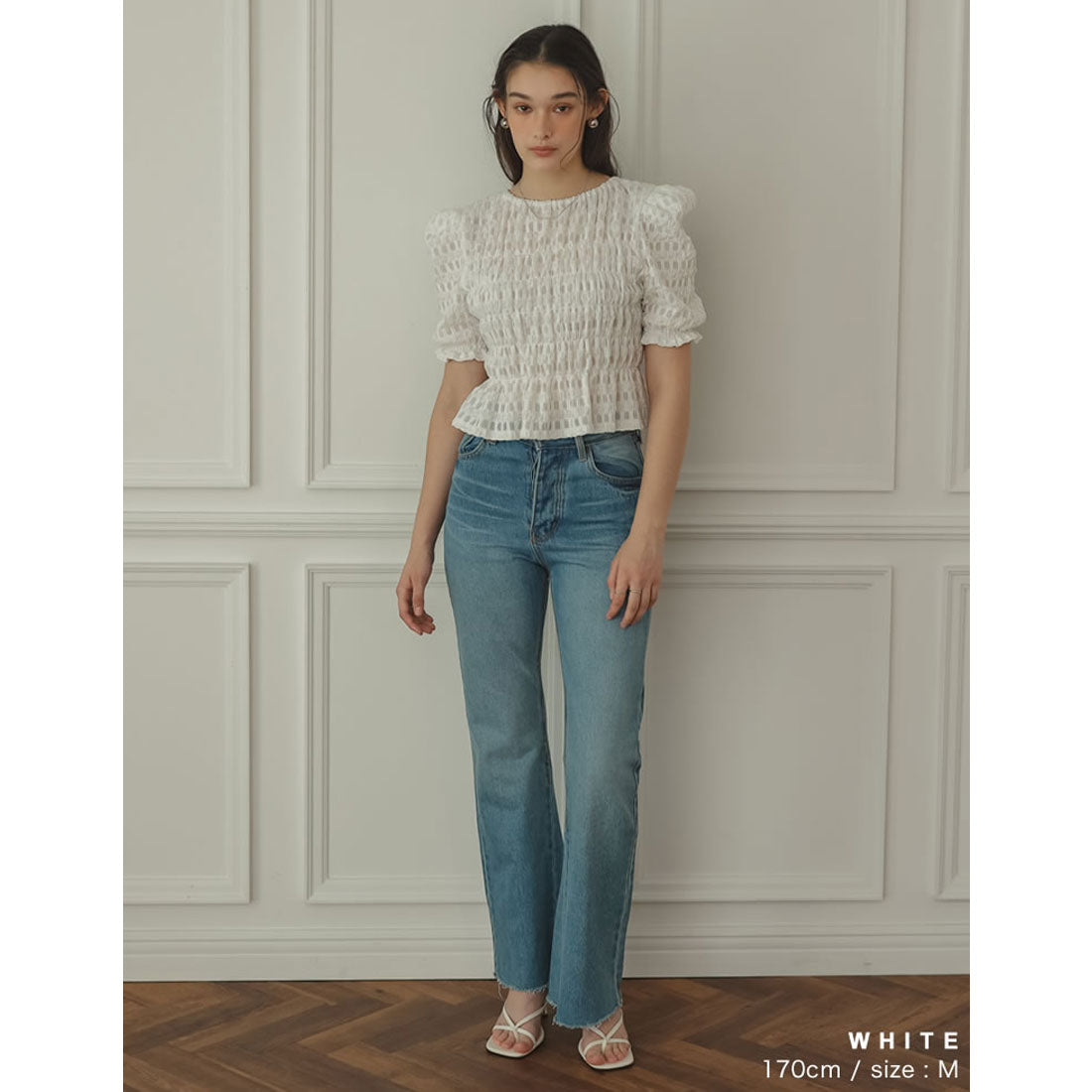 MIZUM MEISM [2024 SUMMER COLLECTION][MEISM by Re:EDIT] Puff Shoulder Gathered Half Sleeve Top