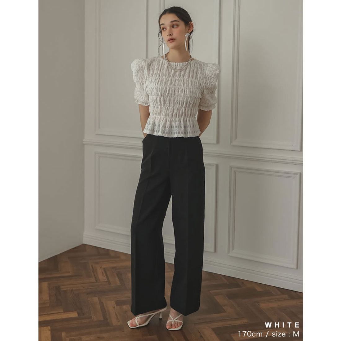 MIZUM MEISM [2024 SUMMER COLLECTION][MEISM by Re:EDIT] Puff Shoulder Gathered Half Sleeve Top
