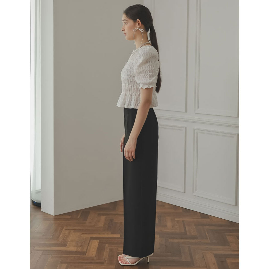 MIZUM MEISM [2024 SUMMER COLLECTION][MEISM by Re:EDIT] Puff Shoulder Gathered Half Sleeve Top