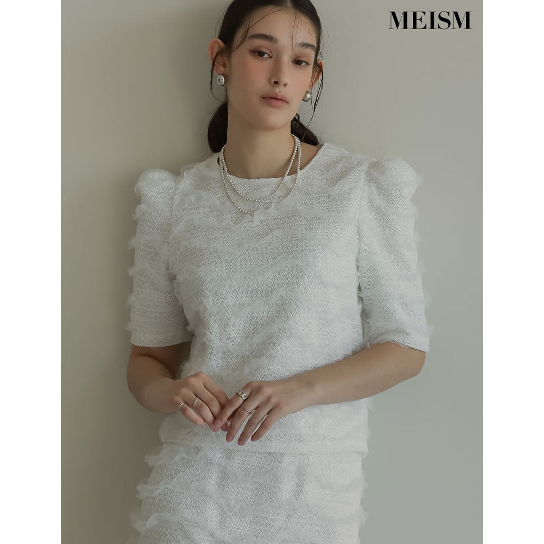 ミズム MEISM [2024 SUMMER COLLECTION][MEISM by Re:EDIT]フリルレースパワショルブラウス