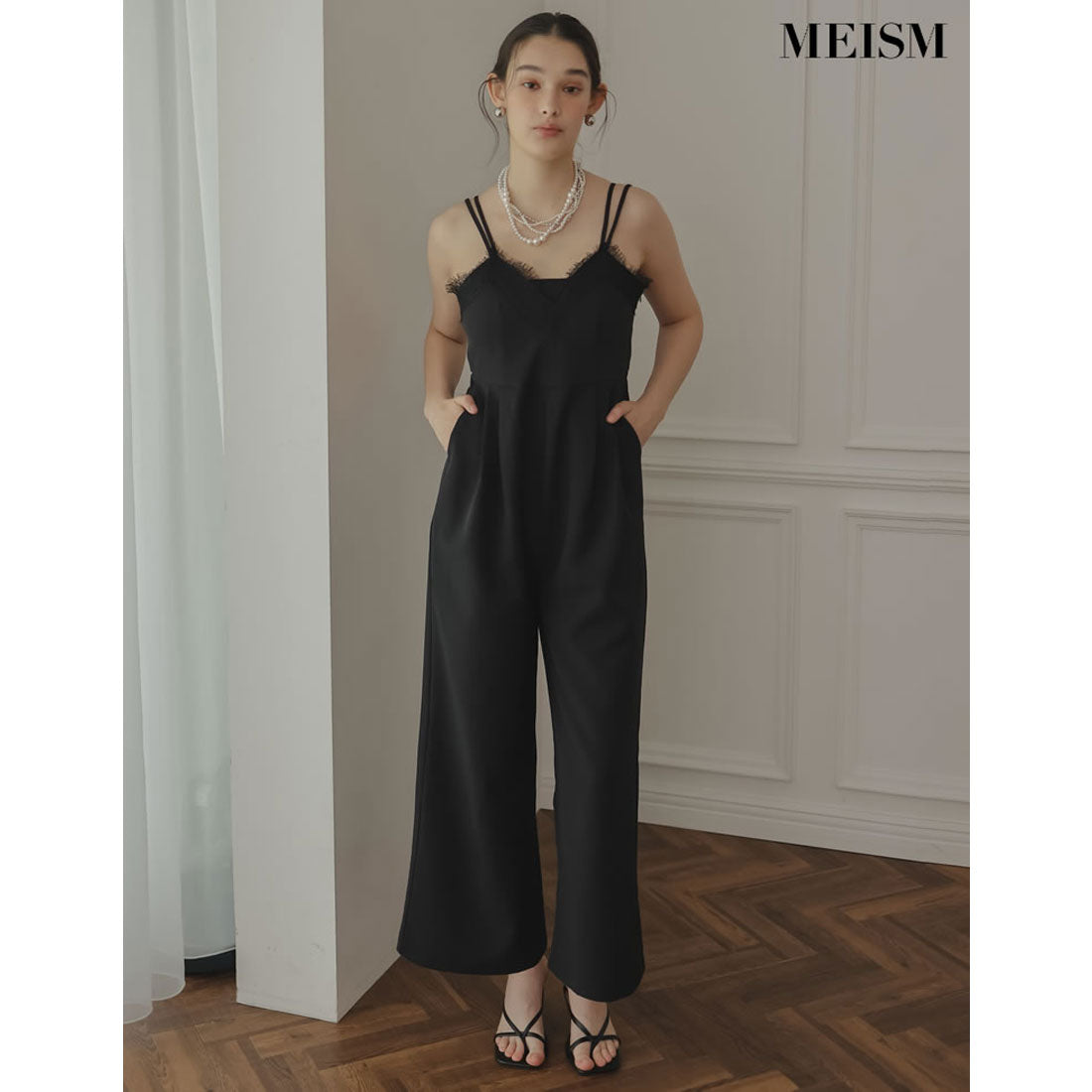 ミズム MEISM [2024 SUMMER COLLECTION][MEISM by Re:EDIT][低身長/高身長サイズ有]レーストリミングダブルストラップキャミオールインワン