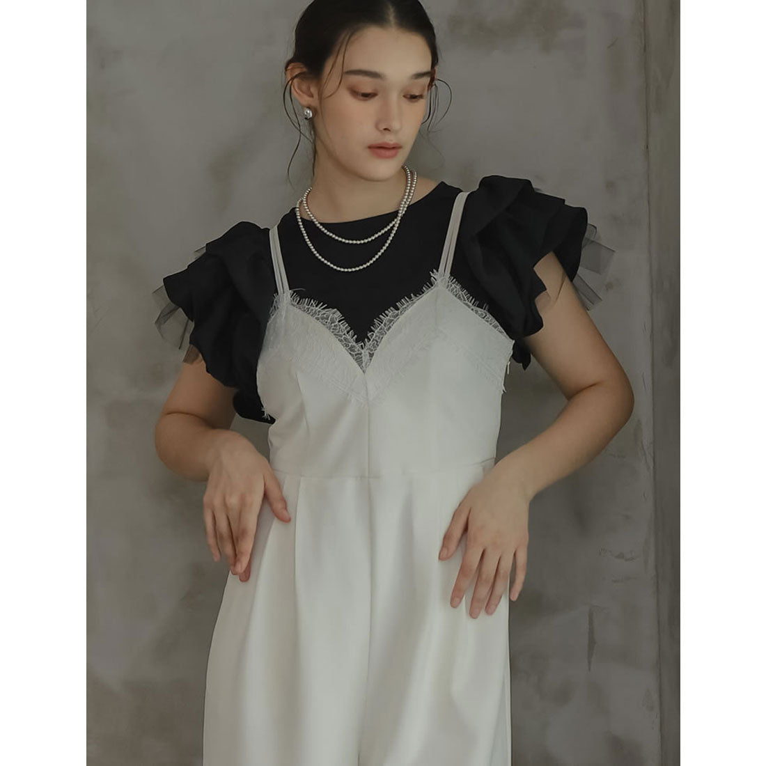 ミズム MEISM [2024 SUMMER COLLECTION][MEISM by Re:EDIT][低身長/高身長サイズ有]レーストリミングダブルストラップキャミオールインワン