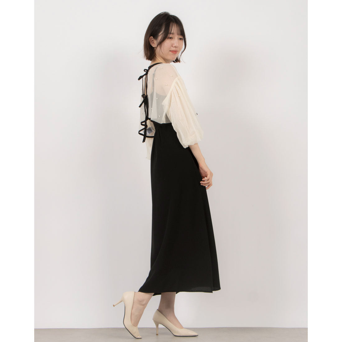 メトワ metoi パール付きチュールボレロ×キャミワンピース 825-1970  オケージョン ドレス お呼ばれ （ブラック） ブラック
