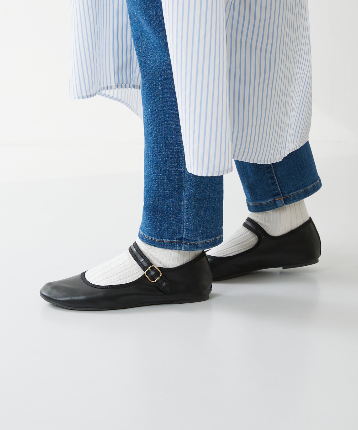 メヌエ Menue ふわカル ストラップ バレエシューズ（1020ブラックpu） 1020ブラックpu