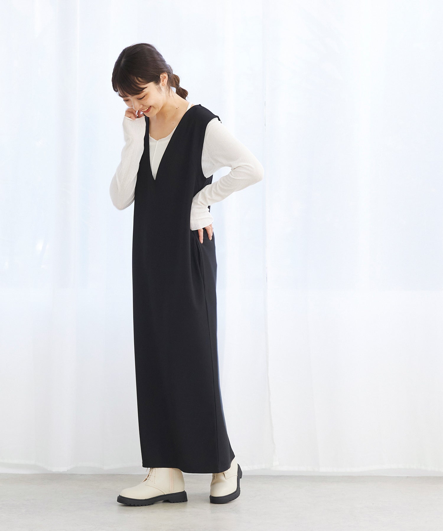 メヌエ Menue レースアップ トラックソールミドルブーツ （1001アイボリーPU） 1001アイボリーPU