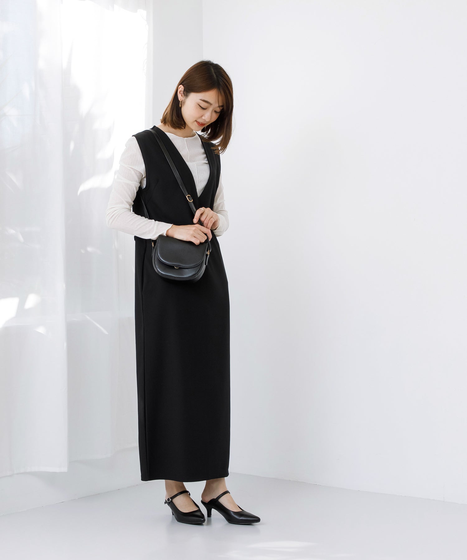 メヌエ Menue 5cmヒール 甲ストラップ ミュール パンプス （1020ブラックPU） 1020ブラックPU
