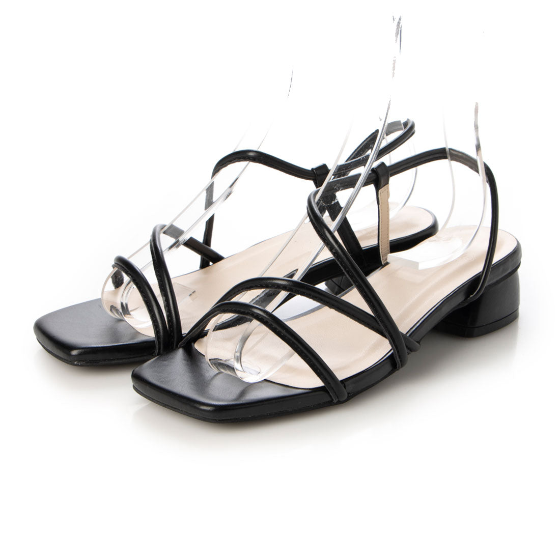 メヌエ Menue スクエアトゥ サイドストラップ ローヒール サンダル