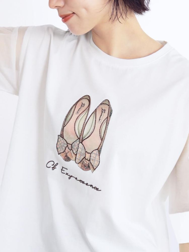 メドックオリジナルホワイト MEDOC original white バレエシューズプリント Tシャツ （オフホワイト） オフホワイト