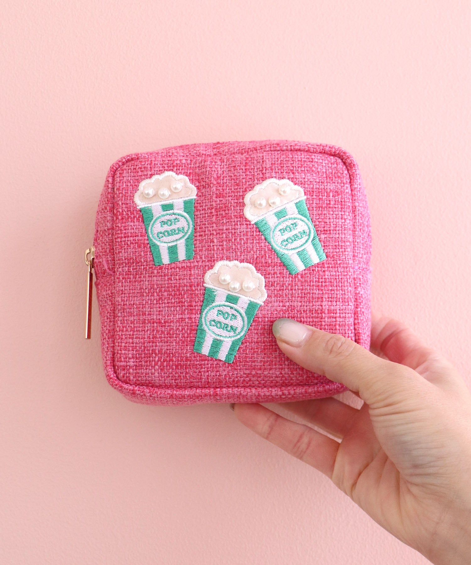 ミアン MIAN ポップコーン刺繍スクエアポーチ （ピンク） ピンク