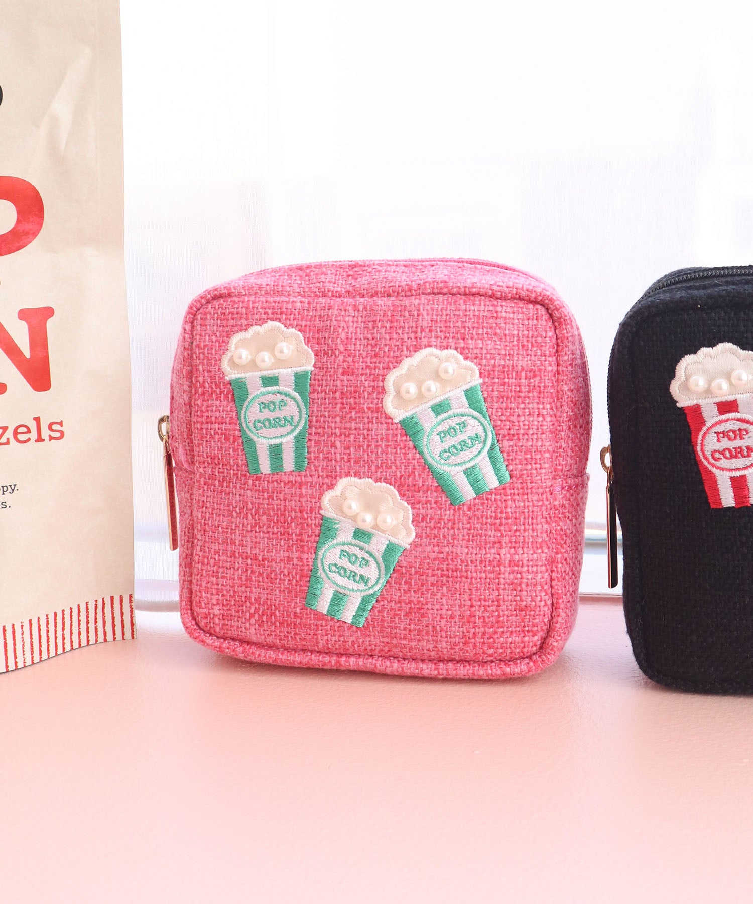 ミアン MIAN ポップコーン刺繍スクエアポーチ （ピンク） ピンク