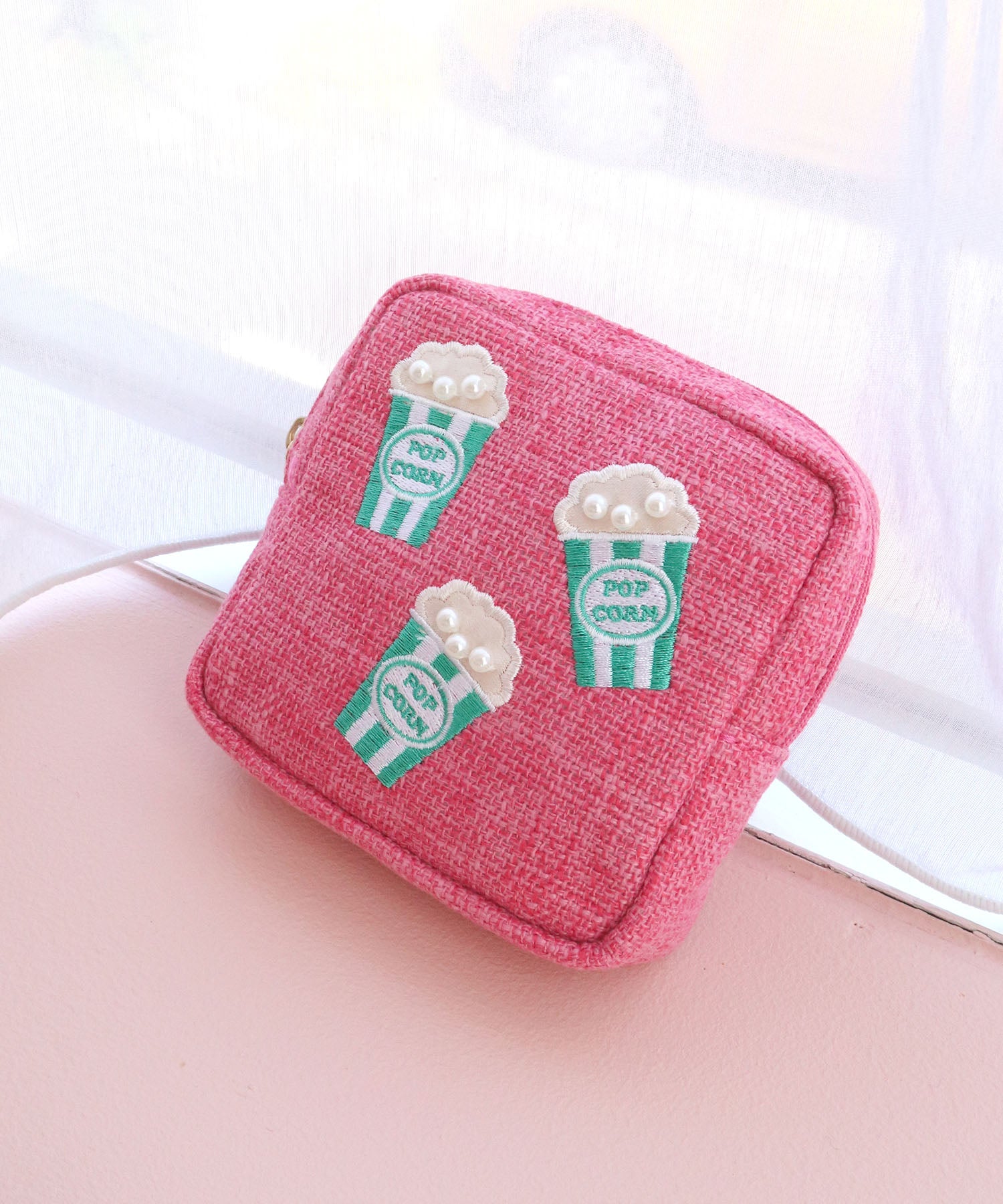 ミアン MIAN ポップコーン刺繍スクエアポーチ （ピンク） ピンク