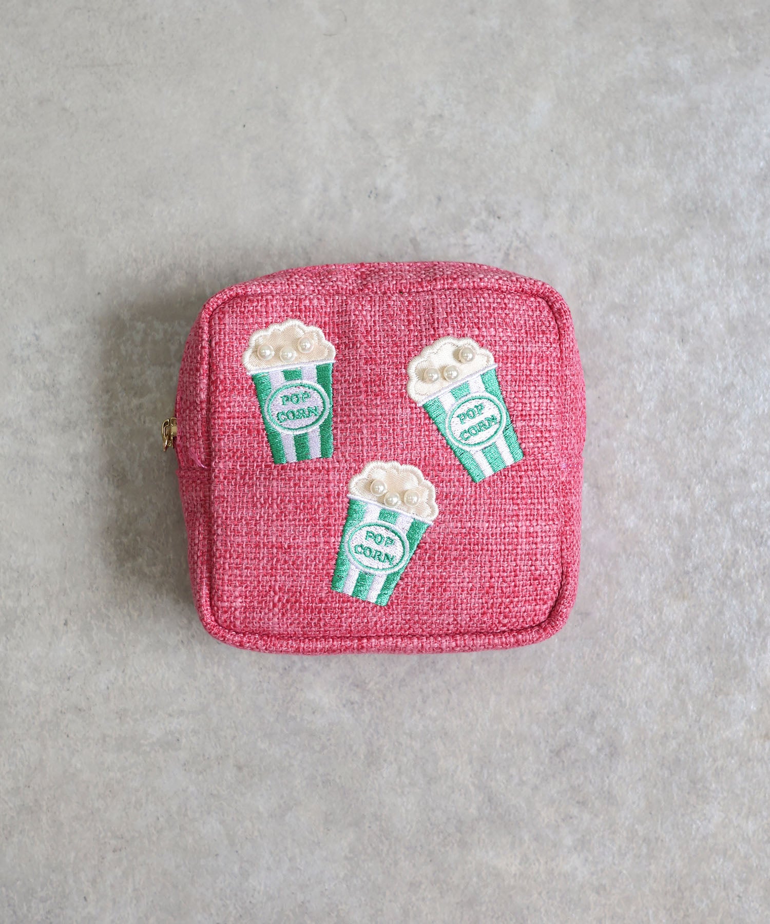 ミアン MIAN ポップコーン刺繍スクエアポーチ （ピンク） ピンク