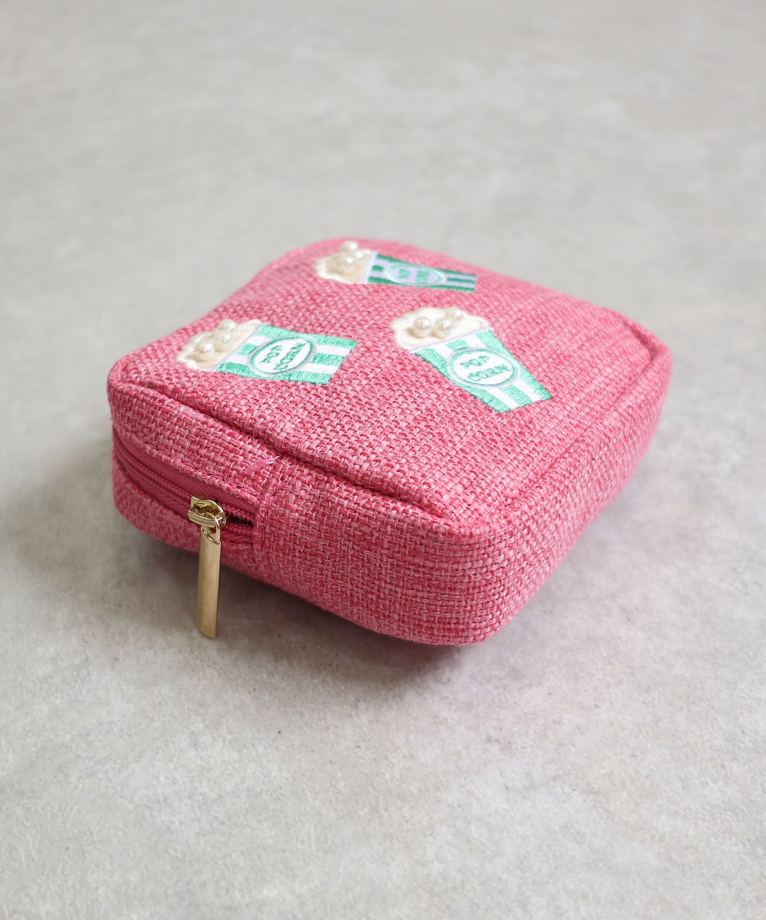 ミアン MIAN ポップコーン刺繍スクエアポーチ （ピンク） ピンク