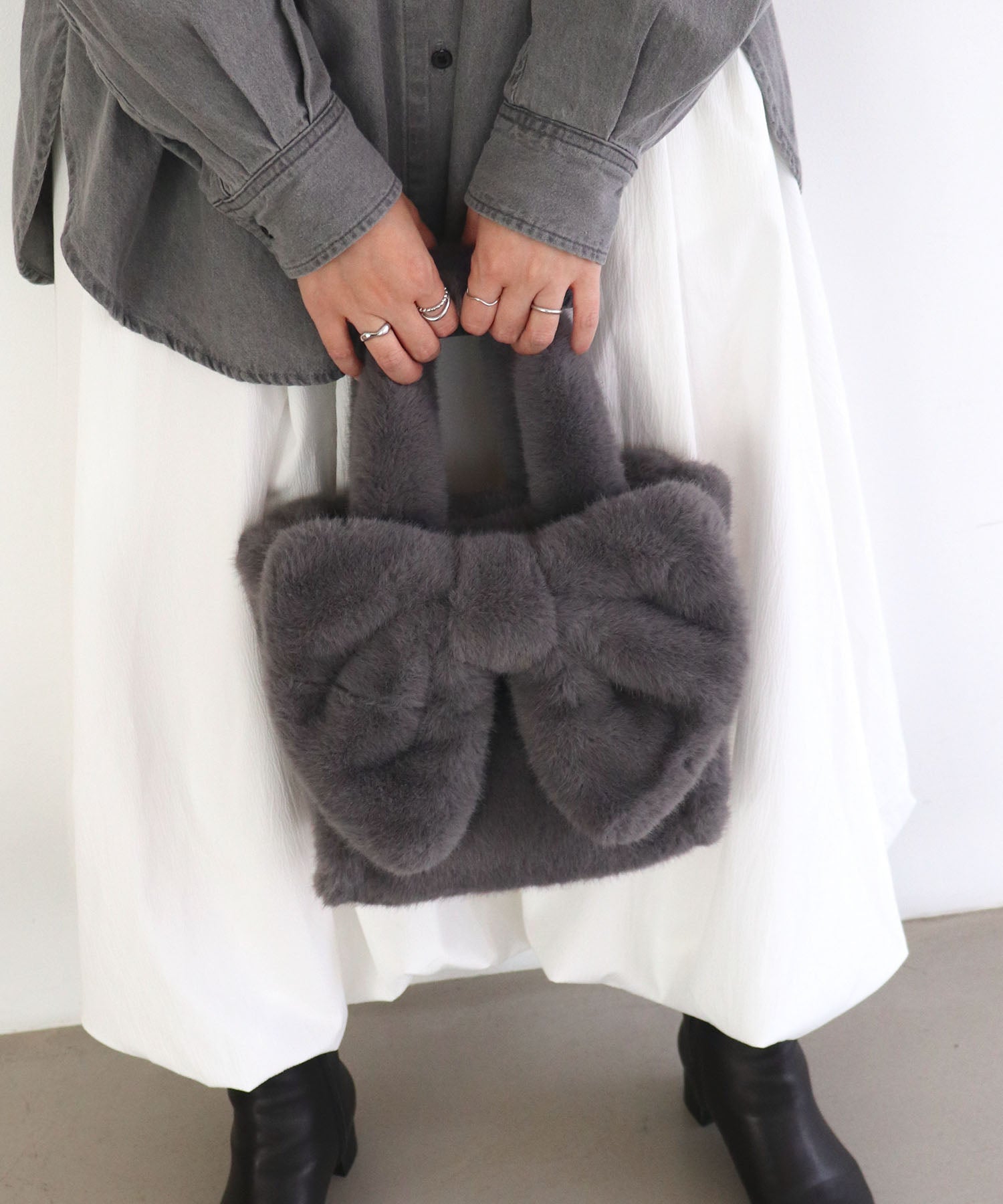 ミアン MIAN リボントートバッグ （チャコール） チャコール