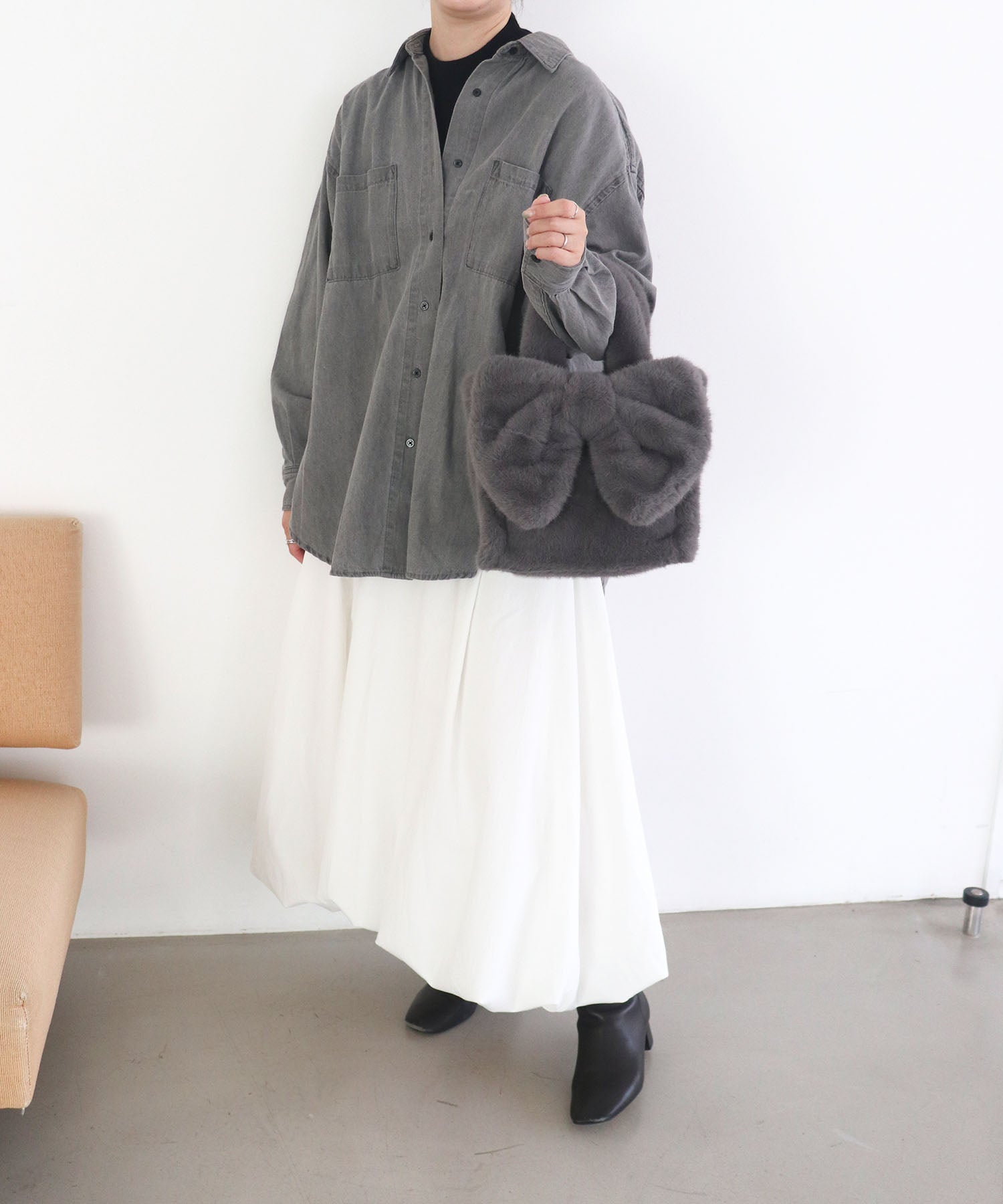 ミアン MIAN リボントートバッグ （チャコール） チャコール