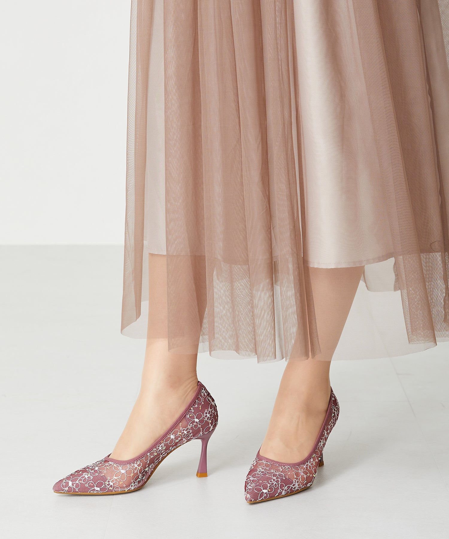 ミッシュマッシュ MISCH MASCH レース刺繍ポインテッドトゥパンプス/MOR102 （PINK） PINK