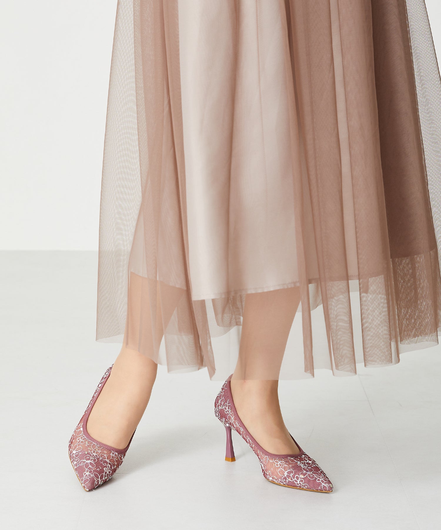ミッシュマッシュ MISCH MASCH レース刺繍ポインテッドトゥパンプス/MOR102 （PINK） PINK
