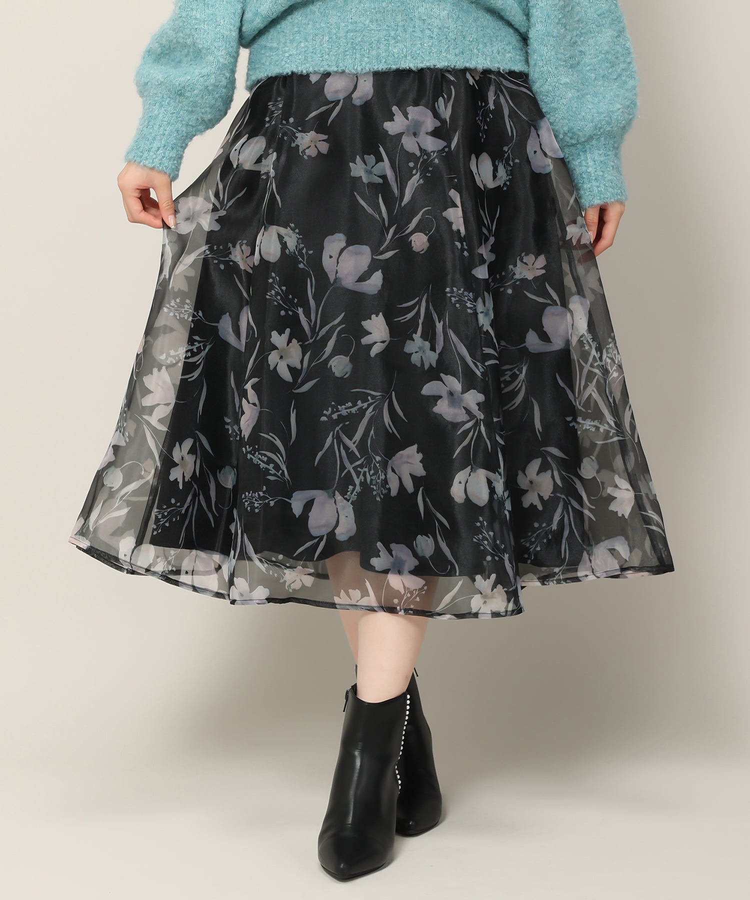 ミッシュマッシュ MISCH MASCH シフォンジーレースアップスカート/MM337228,BLACK
