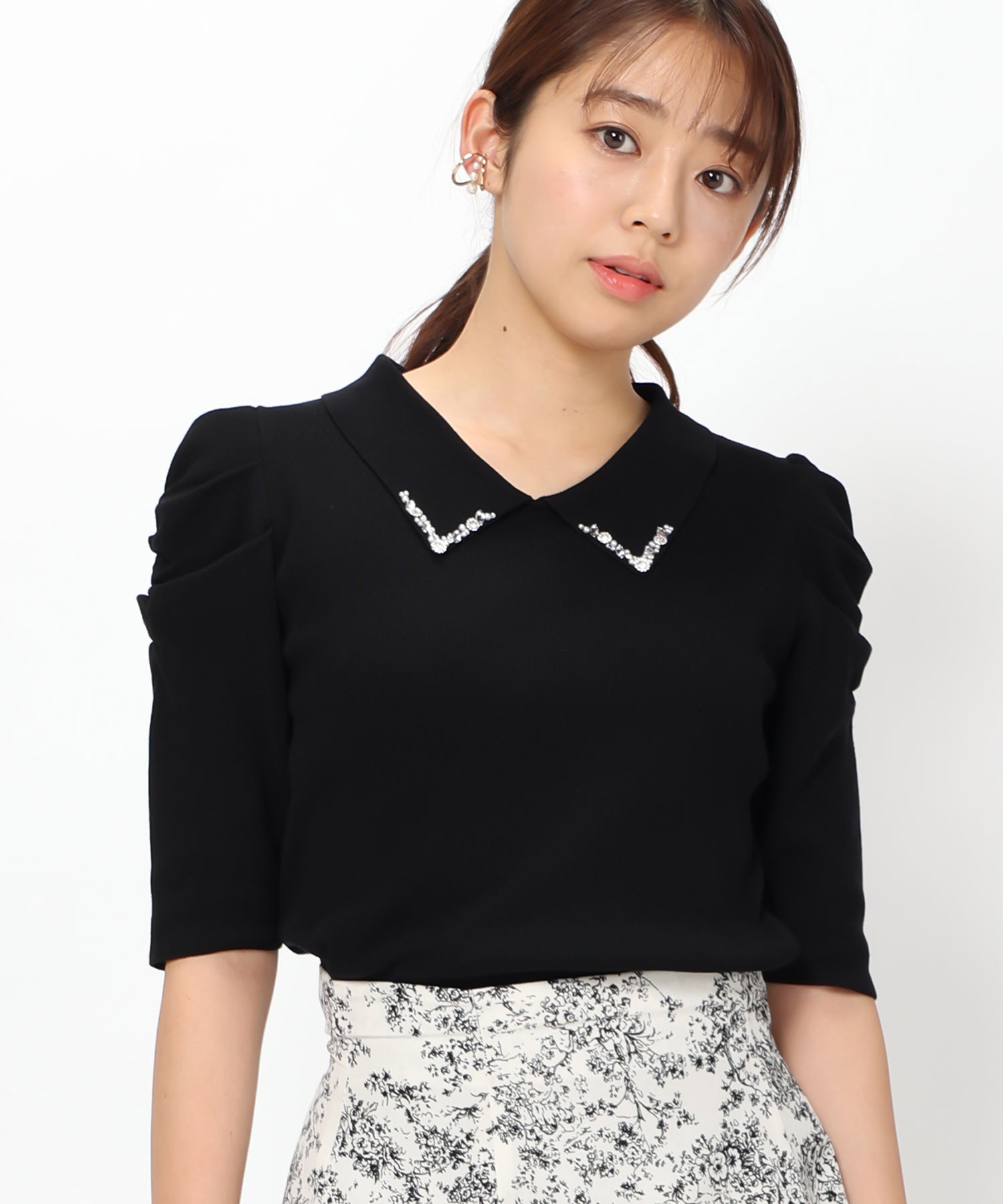 ミッシュマッシュ MISCH MASCH ビジュー衿パワショルニット/MM328314 （BLACK） BLACK