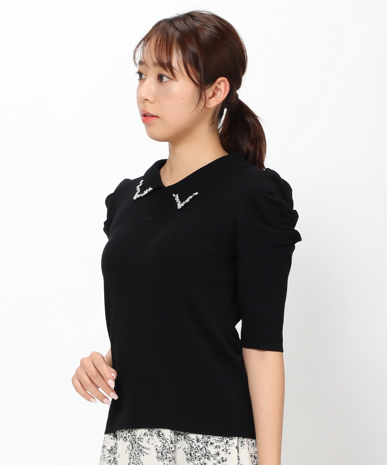 ミッシュマッシュ MISCH MASCH ビジュー衿パワショルニット/MM328314 （BLACK） BLACK